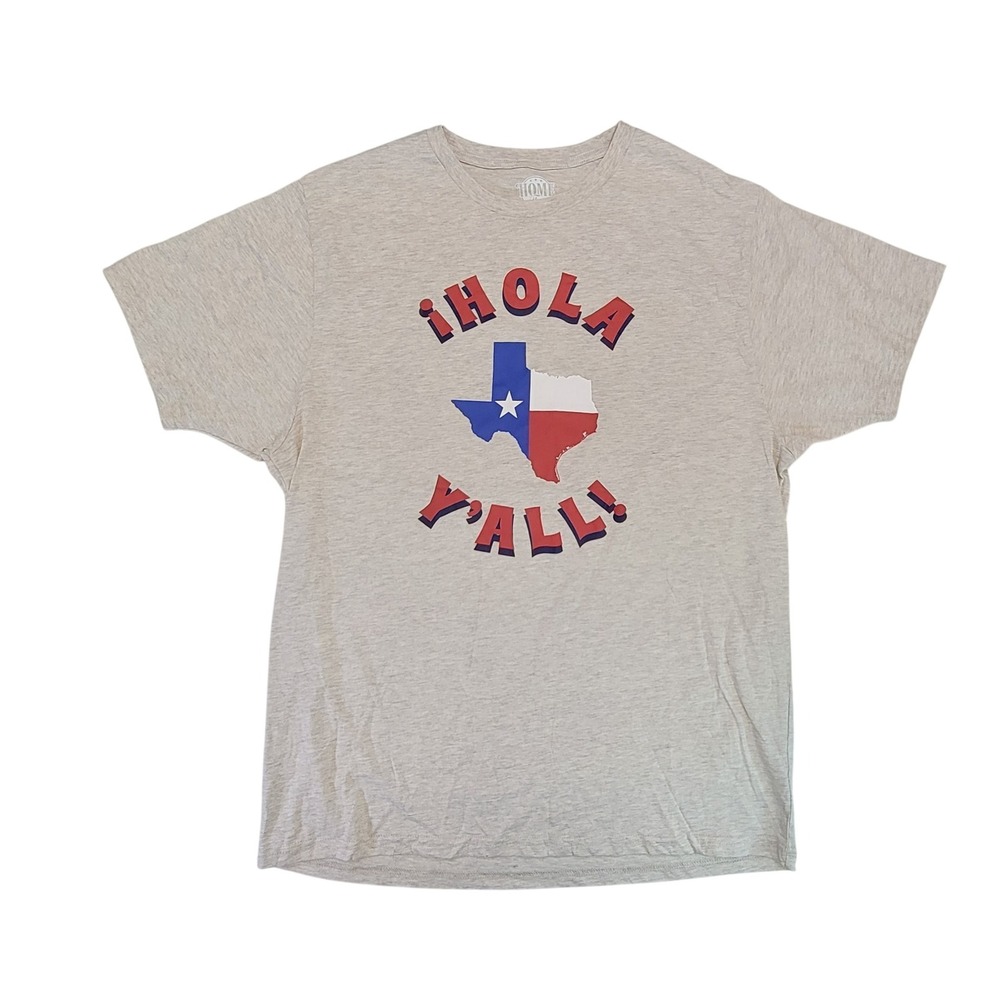 HOME Free Texas Flag Hola Yall Graphic‎ T Shirt XL Beige Cotton Blend